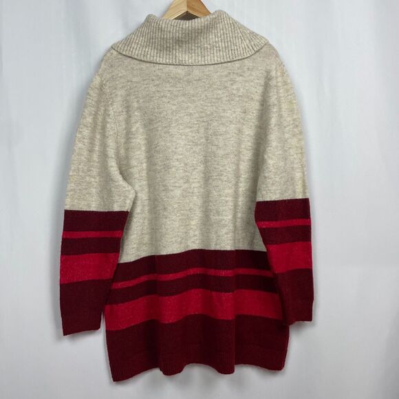 Lane Bryant Cowl Neck Tunic Striped Sweater Size 1X Oatmeal Cream Cranberry Knit - Picture 10 of 14